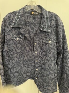 Christine Alexander Navy Swirl-Print Button Shirt Jacket